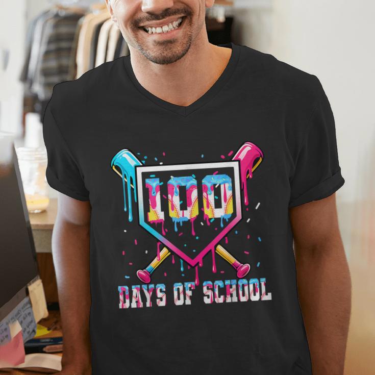 100 Days Of School Boy Kids Baseball Ice Cream Drip Teacher Men's V-Neck T-Shirt 100 Days Of School Boy Kids Baseball Ice Cream Drip Teacher Men's V-Neck T-Shirt