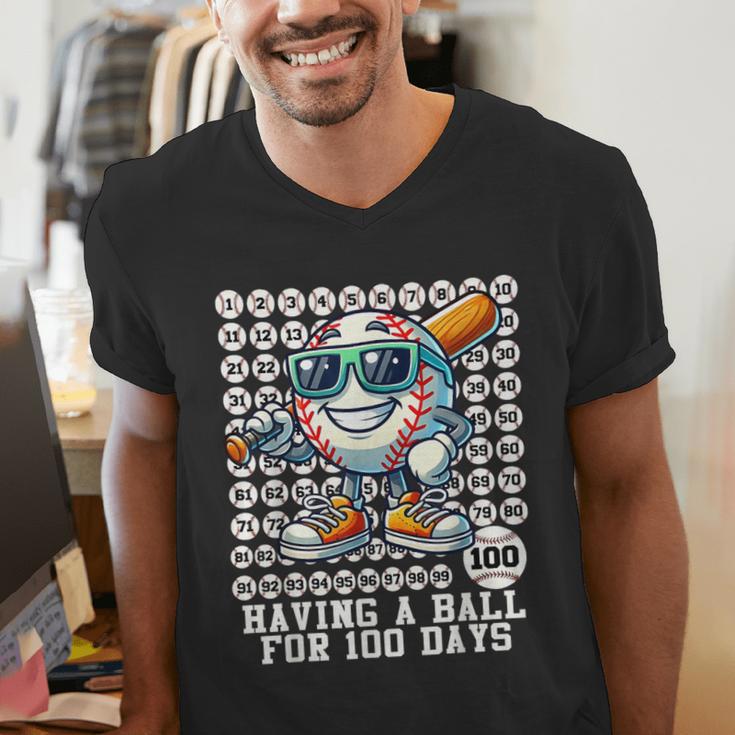 100 Days Of School Boys Baseball 100th Day Of School Kids Men's V-Neck T-Shirt 100 Days Of School Boys Baseball 100th Day Of School Kids Men's V-Neck T-Shirt