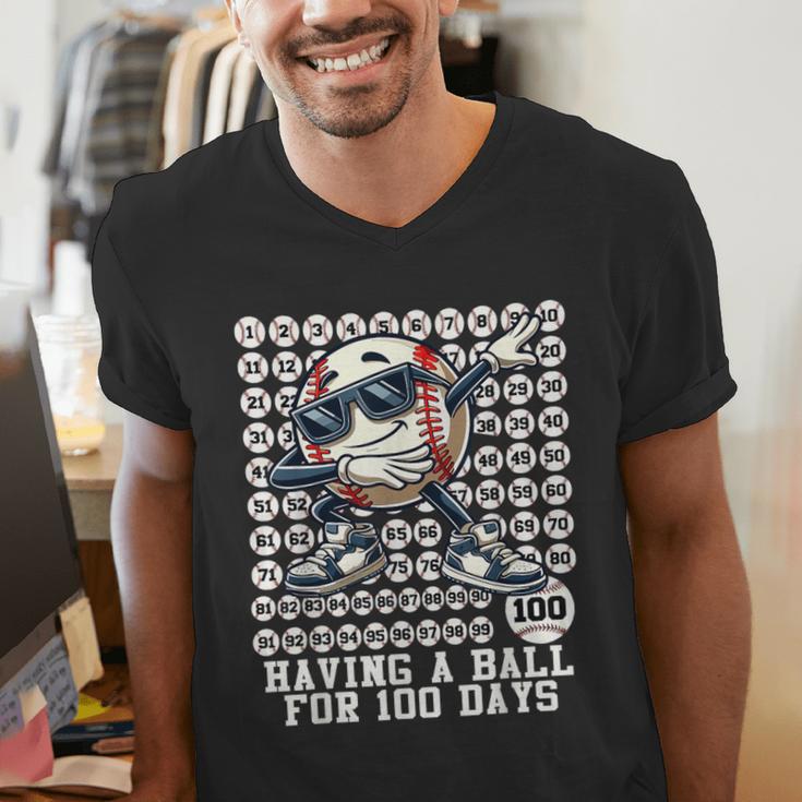 100 Days Of School Boys Dabbing Baseball 100th Day Of School Men's V-Neck T-Shirt 100 Days Of School Boys Dabbing Baseball 100th Day Of School Men's V-Neck T-Shirt