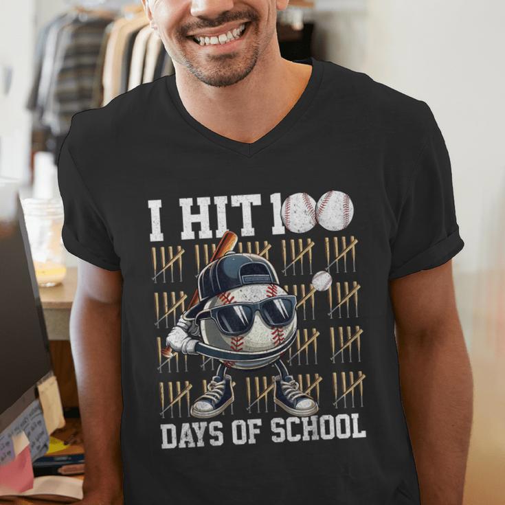 100 Days Of School Boys Kids 100th Day Balls Baseball Kids Men's V-Neck T-Shirt 100 Days Of School Boys Kids 100th Day Balls Baseball Kids Men's V-Neck T-Shirt