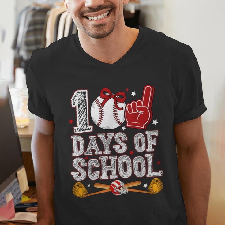 100 Days Of School Cute Bow Baseball Boy Girl Teacher Men's V-Neck T-Shirt 100 Days Of School Cute Bow Baseball Boy Girl Teacher Men's V-Neck T-Shirt
