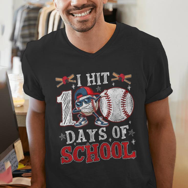 100 Days Of School Dabbing Baseball Hit Student Kids Boys Men's V-Neck T-Shirt 100 Days Of School Dabbing Baseball Hit Student Kids Boys Men's V-Neck T-Shirt