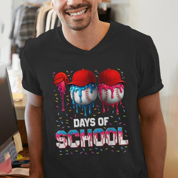 100 Days Of School Dripping Baseball 100th Day Teacher Boy Men's V-Neck T-Shirt