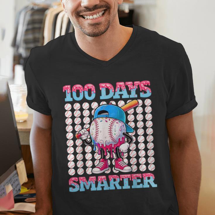 100 Days Smarter Baseball Drip Boys 100 Days Of School Kids Men's V-Neck T-Shirt