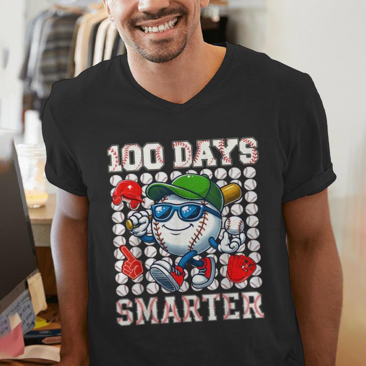100 Days Smarter Baseball 100 Days Of School Boy Girl Kid Men's V-Neck T-Shirt