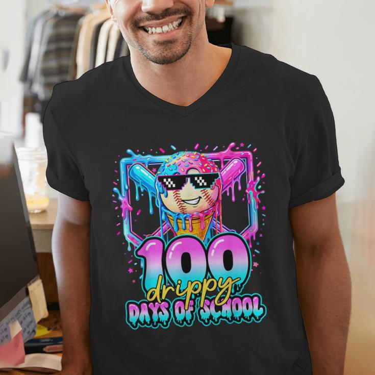100 Drippy Days Of School Baseball Ice Cream 100th Day Boys Men's V-Neck T-Shirt