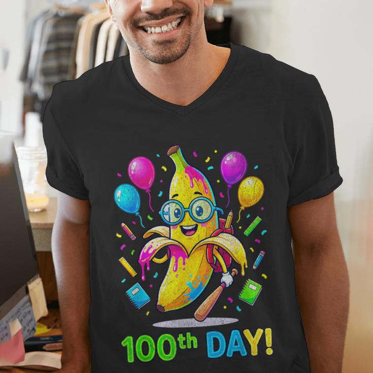 100th Day Of School Banana Baseball Drip For Kids Youth Girl Men's V-Neck T-Shirt 100th Day Of School Banana Baseball Drip For Kids Youth Girl Men's V-Neck T-Shirt