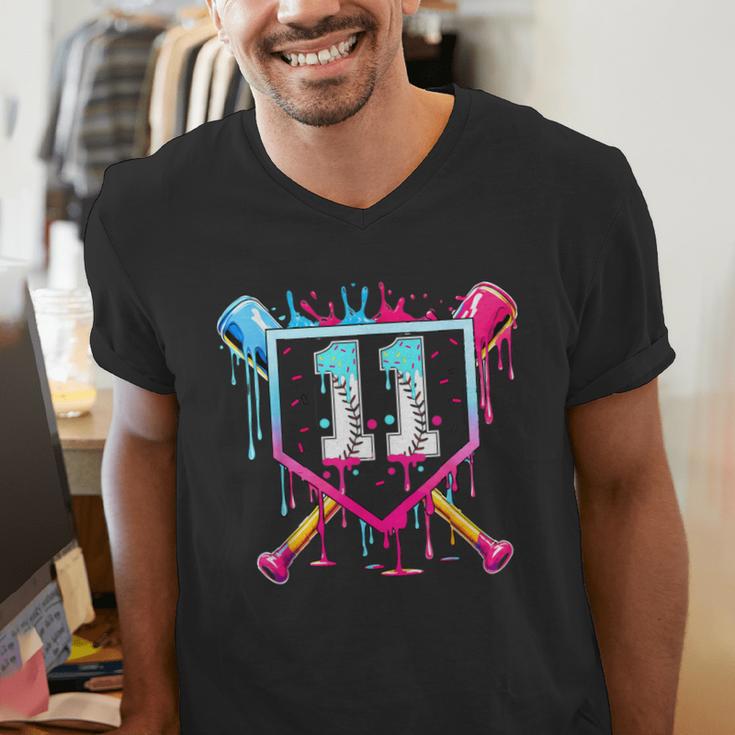 11th Birthday Boys Baseball Ice Cream Drip Boys Baseball Men's V-Neck T-Shirt 11th Birthday Boys Baseball Ice Cream Drip Boys Baseball Men's V-Neck T-Shirt