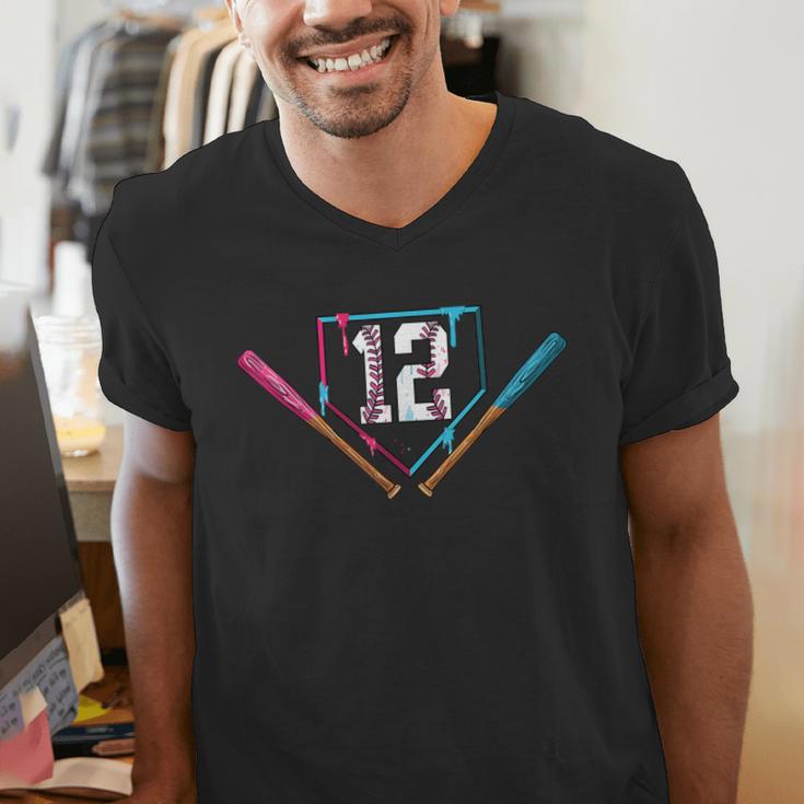 12th Birthday Baseball Ice Cream Drip 12 Years Old Boy Kids Men's V-Neck T-Shirt