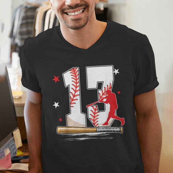 13 Years Old Baseball Birthday Boy 13th Bday Party Men's V-Neck T-Shirt 13 Years Old Baseball Birthday Boy 13th Bday Party Men's V-Neck T-Shirt