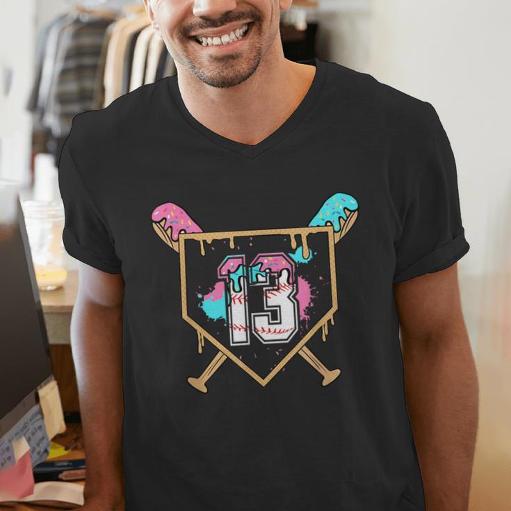 13th Birthday Baseball Bat Ice-Cream Drip 13yrs Old Boy Kid Men's V-Neck T-Shirt 13th Birthday Baseball Bat Ice-Cream Drip 13yrs Old Boy Kid Men's V-Neck T-Shirt