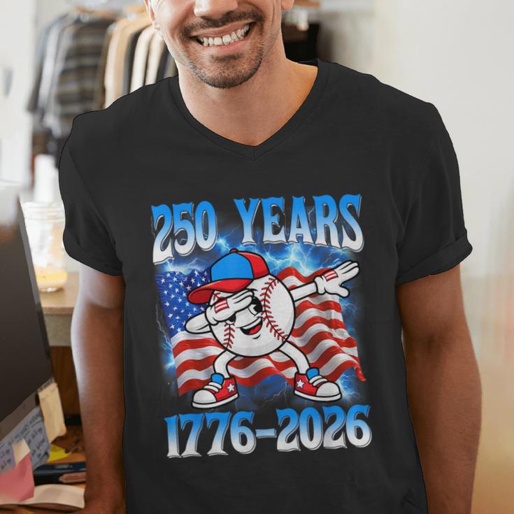 250 Years 1776 2026 250th Baseball American Flag 4th Of July Men's V-Neck T-Shirt 250 Years 1776 2026 250th Baseball American Flag 4th Of July Men's V-Neck T-Shirt