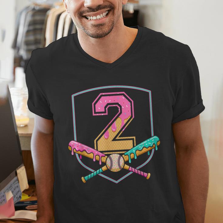 2nd Birthday Baseball Bat Ice-Cream Drip 2yrs Old Boys Kids Men's V-Neck T-Shirt 2nd Birthday Baseball Bat Ice-Cream Drip 2yrs Old Boys Kids Men's V-Neck T-Shirt
