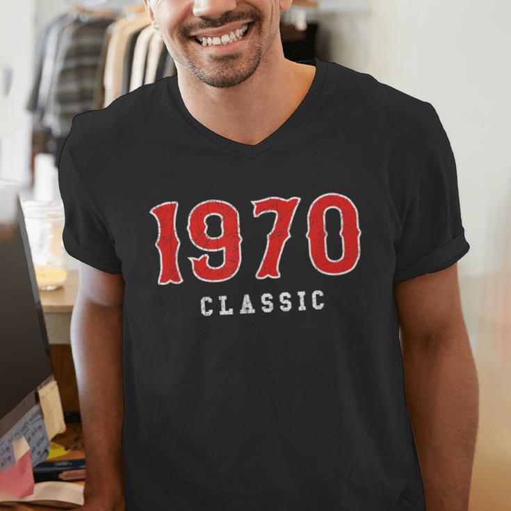 55 Year Old 1970 Classic Baseball Fan 55th Birthday Men's V-Neck T-Shirt 55 Year Old 1970 Classic Baseball Fan 55th Birthday Men's V-Neck T-Shirt