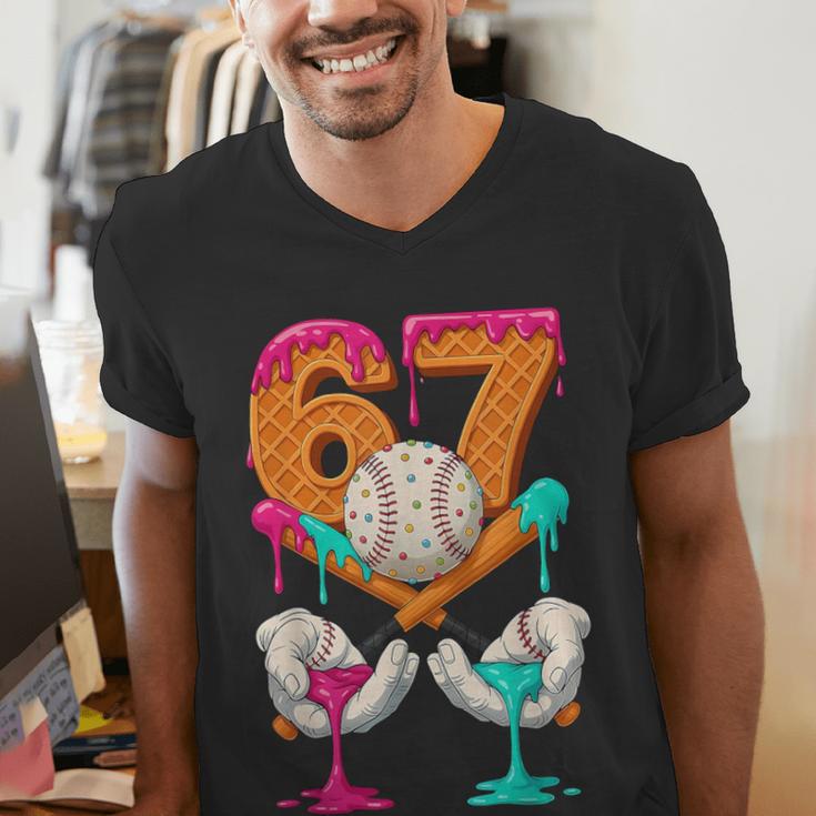 6 7 Ice Cream Drip Baseball Number 67 Player Boy Girl Kids Men's V-Neck T-Shirt 6 7 Ice Cream Drip Baseball Number 67 Player Boy Girl Kids Men's V-Neck T-Shirt