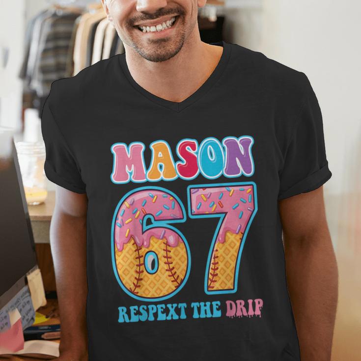 6 7 Mason Baseball Drip Number 67 Player Or 67th Birthday Men's V-Neck T-Shirt