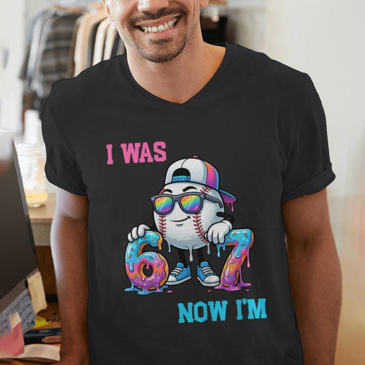 I Was 6 Now I'm 7 Baseball Birthday Drip Ice Cream Boy Men's V-Neck T-Shirt I Was 6 Now I'm 7 Baseball Birthday Drip Ice Cream Boy Men's V-Neck T-Shirt