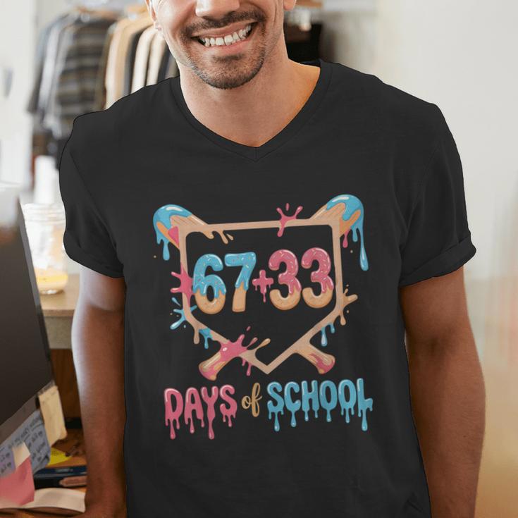 67 33 Days Of School Baseball Drip 100 Days Of School Men's V-Neck T-Shirt 67 33 Days Of School Baseball Drip 100 Days Of School Men's V-Neck T-Shirt