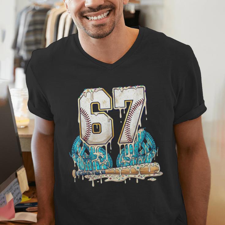 67 Baseball Drip Boys Youth Kids 6-7 Ice Cream Dripping 6 7 Men's V-Neck T-Shirt