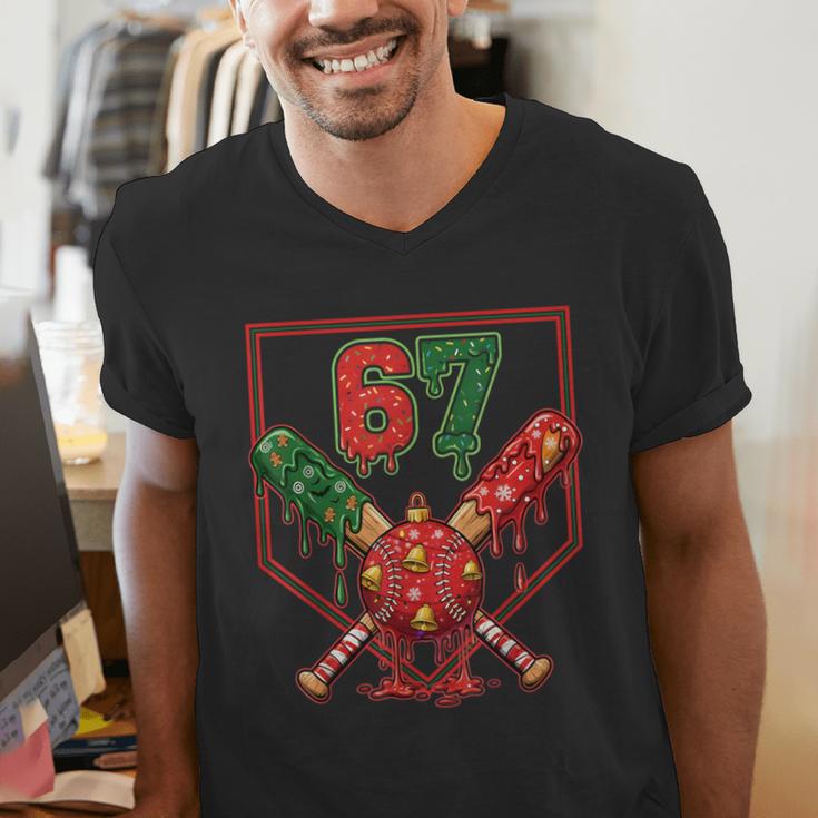 67 Baseball Drip Christmas Meme Six Seven Gen Alpha Slang Men's V-Neck T-Shirt