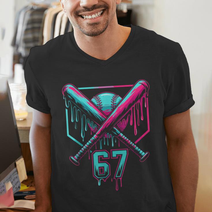 67 Baseball Drip Six Seven Gen Alpha Slag Men's V-Neck T-Shirt 67 Baseball Drip Six Seven Gen Alpha Slag Men's V-Neck T-Shirt