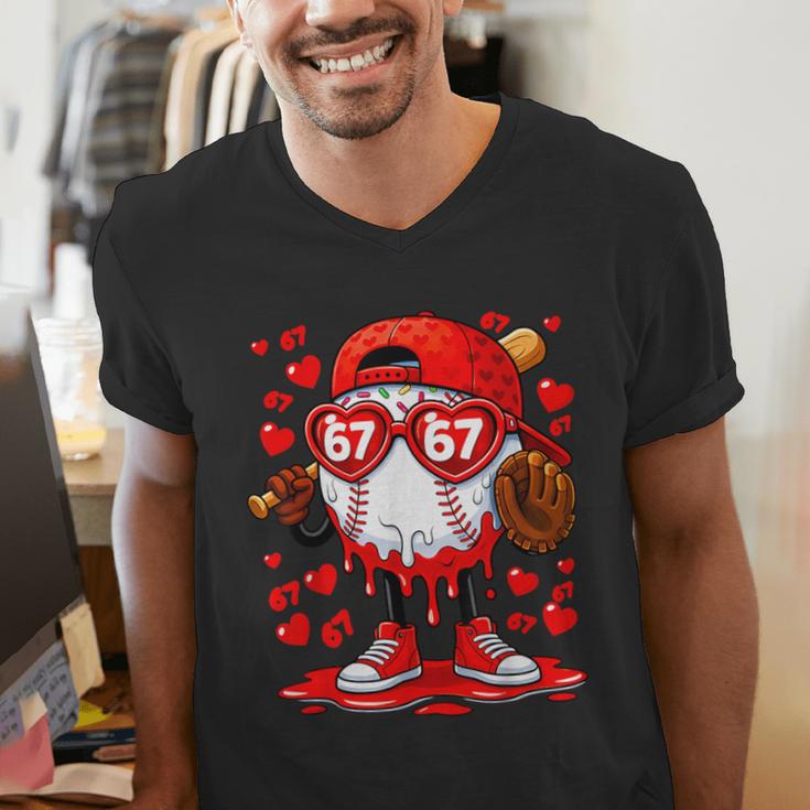 67 Baseball Drip Valentine's Day Men's V-Neck T-Shirt