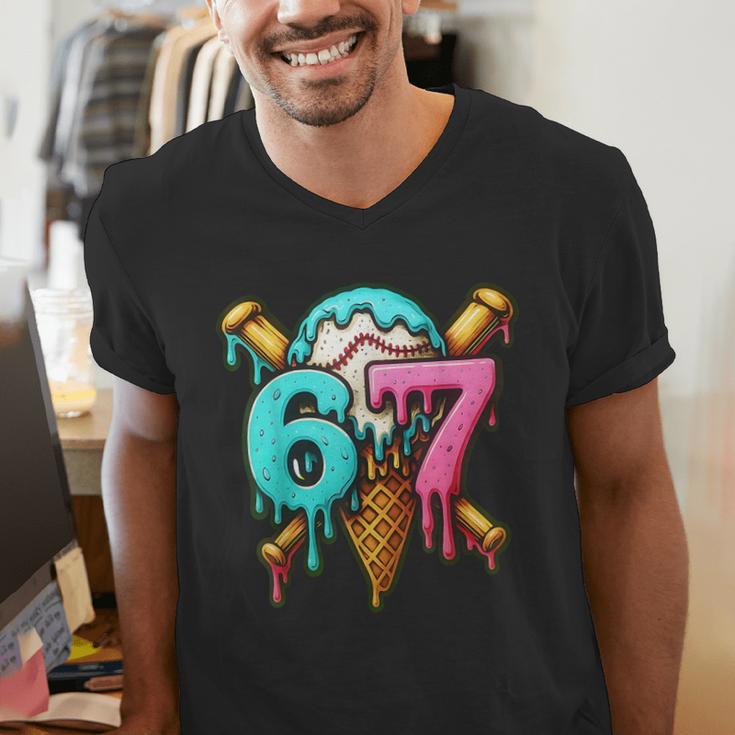 67 Baseball Ice Cream Drip Kids Men's V-Neck T-Shirt