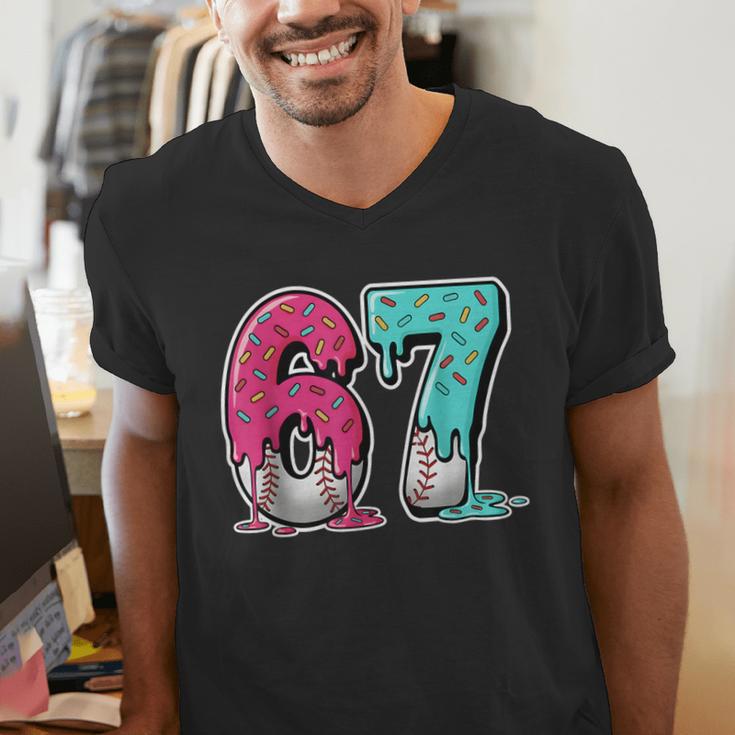 67 Ice Cream Drip Baseball Gen Alpha Slang Six Seven Meme Men's V-Neck T-Shirt 67 Ice Cream Drip Baseball Gen Alpha Slang Six Seven Meme Men's V-Neck T-Shirt