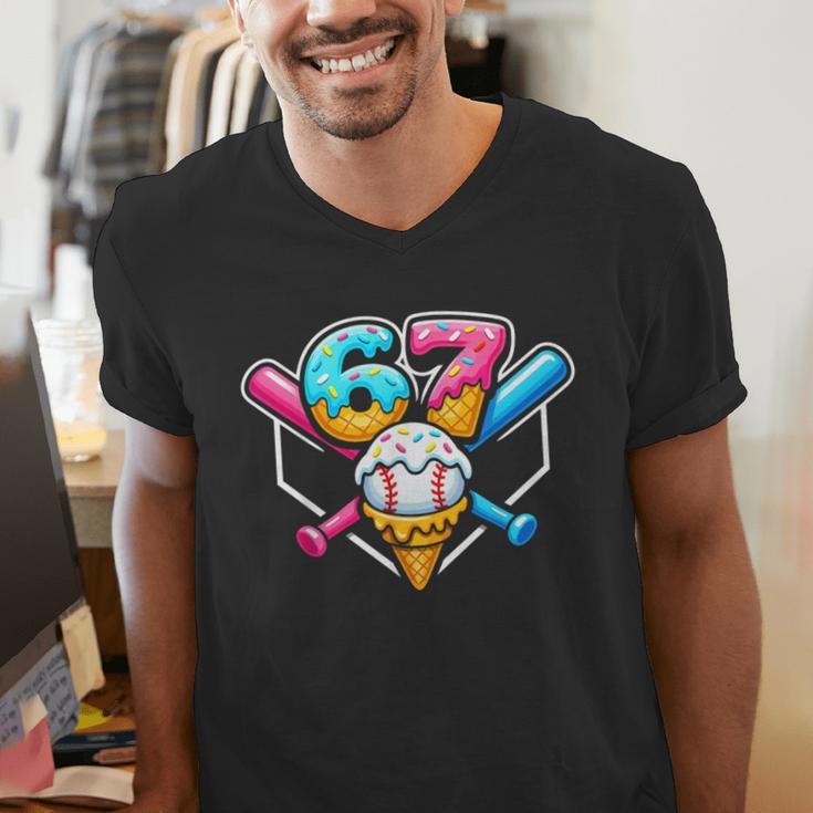 67 Ice Cream Drip Baseball Meme Six Seven Gen Alpha Slang Men's V-Neck T-Shirt 67 Ice Cream Drip Baseball Meme Six Seven Gen Alpha Slang Men's V-Neck T-Shirt