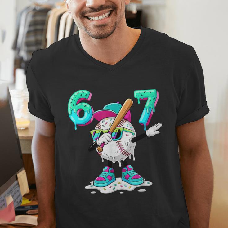 67 Meme Six Seven Meme Baseball Dapping Ice Cream Drip Men's V-Neck T-Shirt