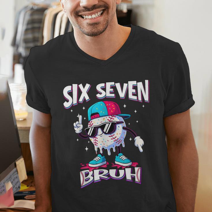 67 Meme Six Seven Bruh Baseball Ice Cream Drip Men's V-Neck T-Shirt