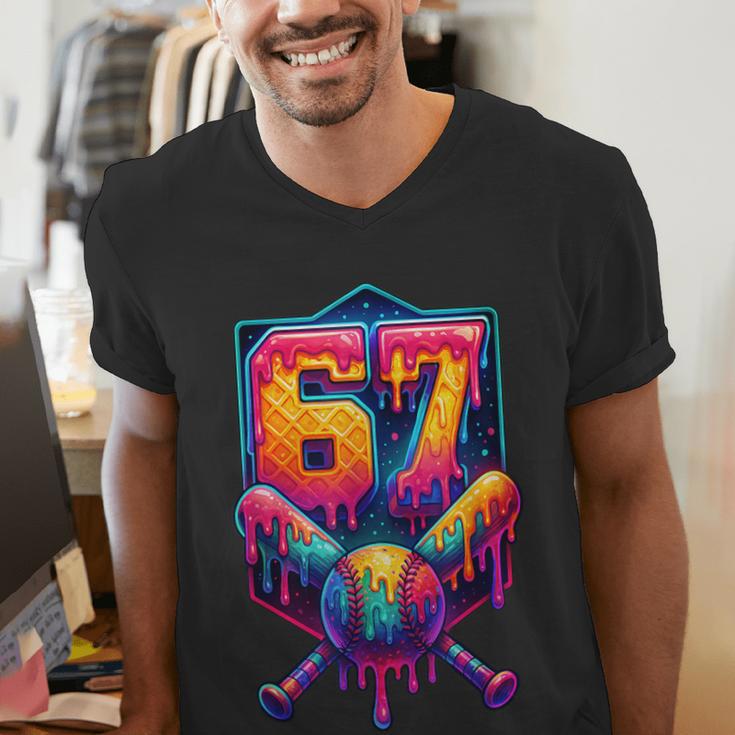 67 Meme Trendy Baseball Number 67 Player Six Seven Men's V-Neck T-Shirt 67 Meme Trendy Baseball Number 67 Player Six Seven Men's V-Neck T-Shirt