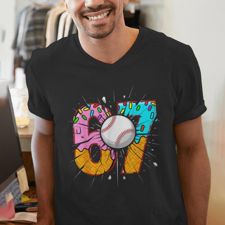 67 Six Seven 6 7 Boys 67 Baseball Ice Cream Drip 6 7 Men's V-Neck T-Shirt