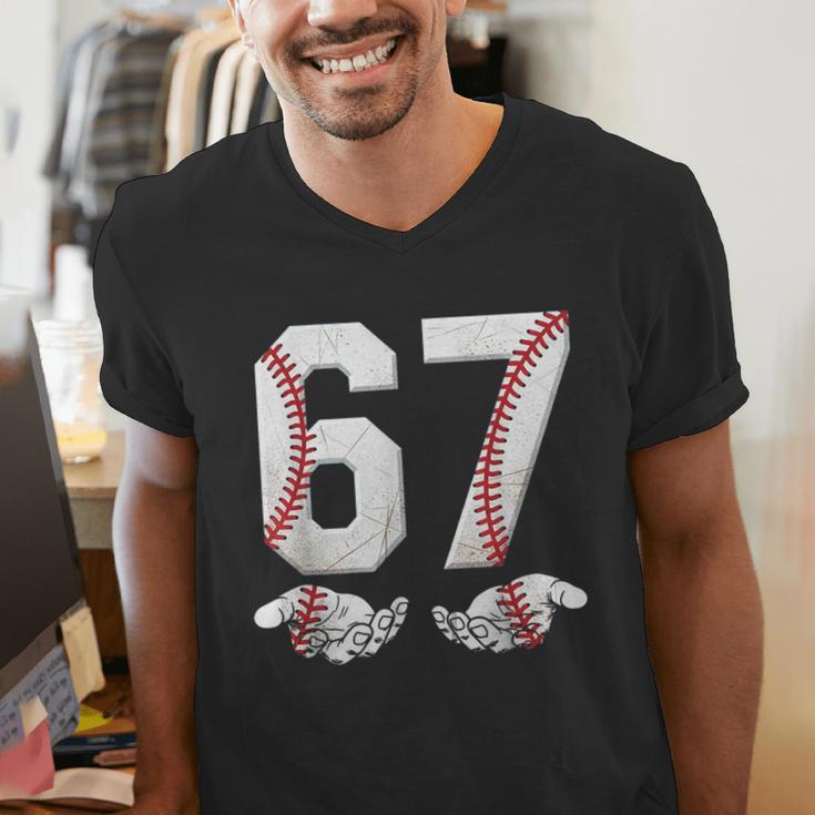 67 Six Seven Number 6 7 Meme Baseball Six Seven For Boys Men Men's V-Neck T-Shirt 67 Six Seven Number 6 7 Meme Baseball Six Seven For Boys Men Men's V-Neck T-Shirt