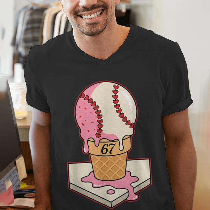 67 Tee Baseball Creamy Dripping Graphic Sixty-Seven Clothes Men's V-Neck T-Shirt