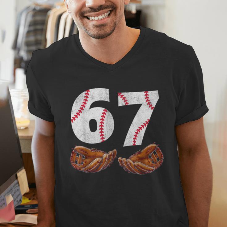 67 Trend Baseball Glove Number Style Men's V-Neck T-Shirt 67 Trend Baseball Glove Number Style Men's V-Neck T-Shirt