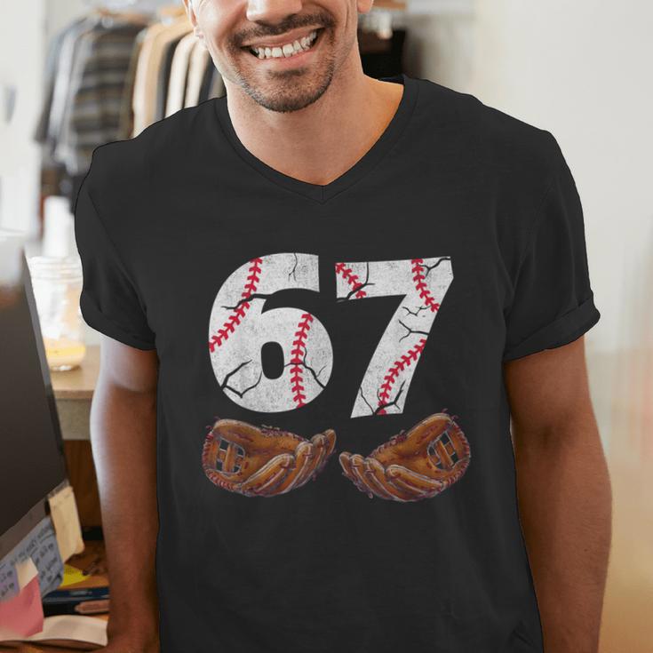 67 Trend Baseball Six Seven Number For Boys Men Men's V-Neck T-Shirt 67 Trend Baseball Six Seven Number For Boys Men Men's V-Neck T-Shirt