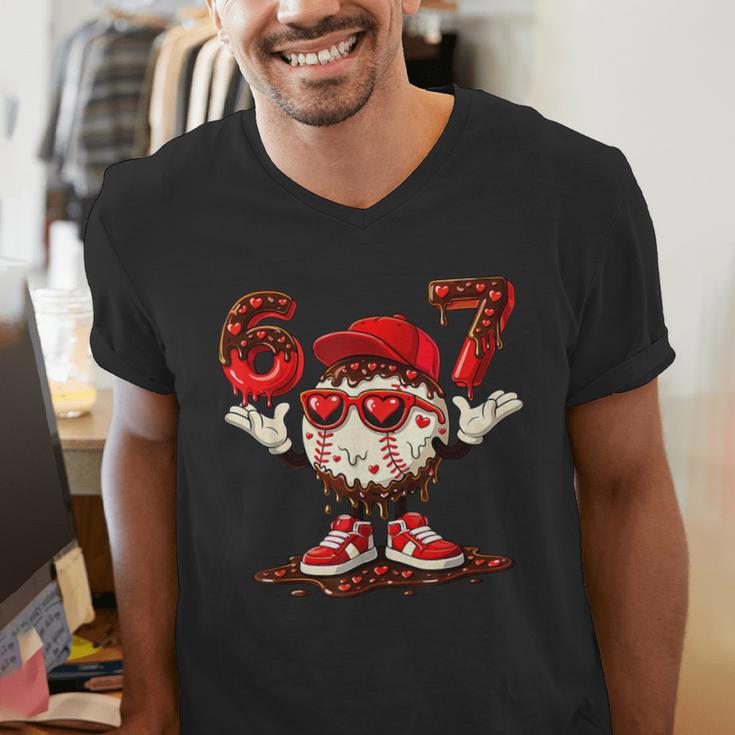 67 Valentine Day Baseball Chocolate Ice Cream Drip Men's V-Neck T-Shirt 67 Valentine Day Baseball Chocolate Ice Cream Drip Men's V-Neck T-Shirt
