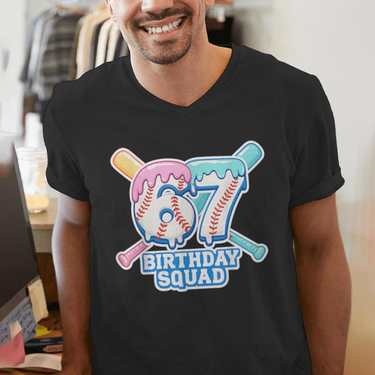 67th Birthday Squad Baseball Ice Cream Drip Birthday Squad Men's V-Neck T-Shirt
