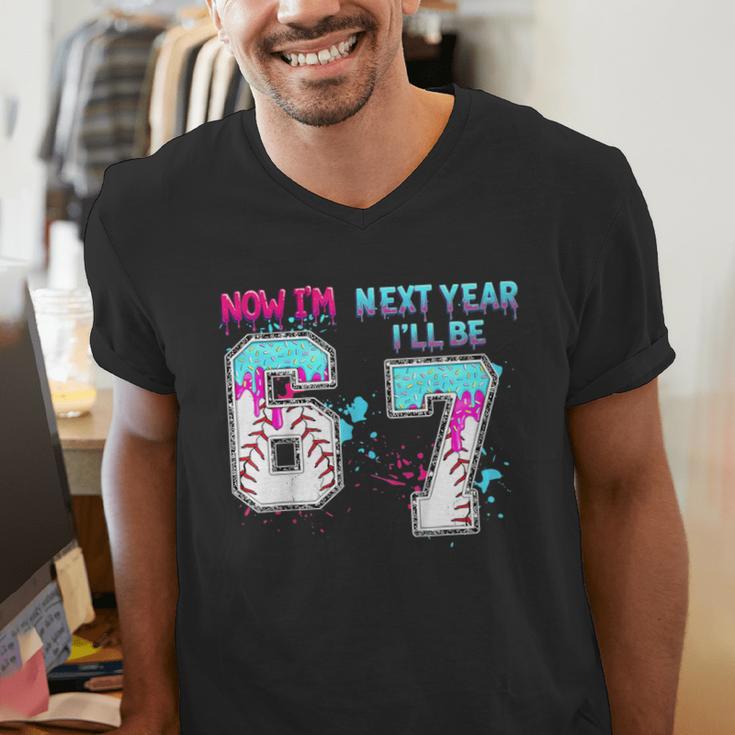 6th Birthday Now I'm 6 Next Year I'Ll Be 7 Baseball Drip 67 Men's V-Neck T-Shirt 6th Birthday Now I'm 6 Next Year I'Ll Be 7 Baseball Drip 67 Men's V-Neck T-Shirt