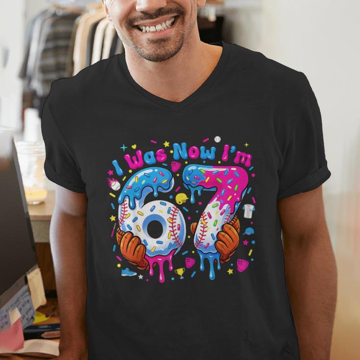 7th Birthday I Was 6 Now I'm 7 Baseball Ice Cream Drip Men's V-Neck T-Shirt 7th Birthday I Was 6 Now I'm 7 Baseball Ice Cream Drip Men's V-Neck T-Shirt