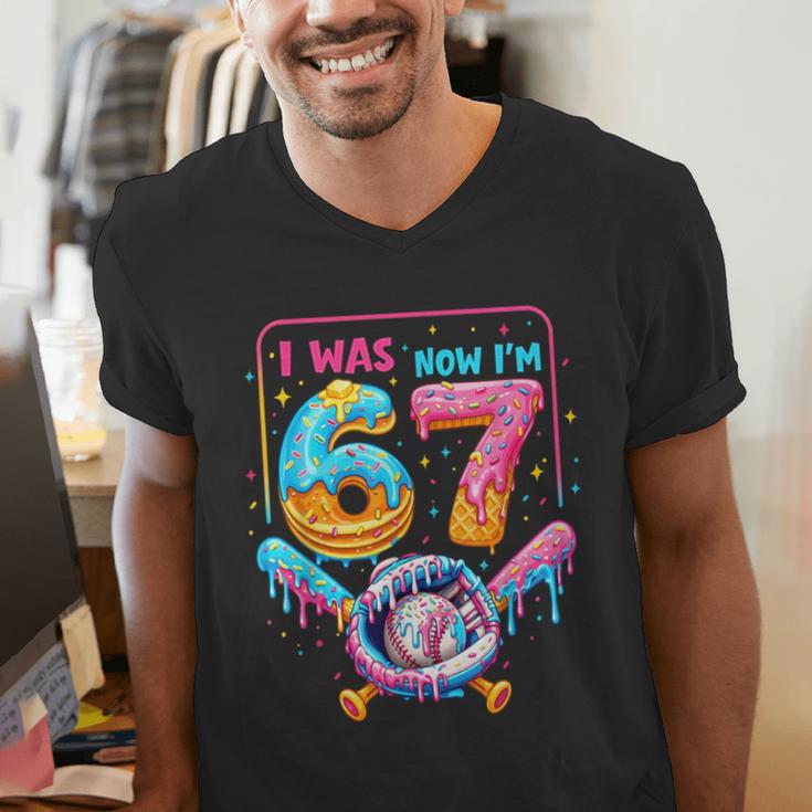 7th Birthday Boys I Was 6 Now I'm 7 Baseball Ice Cream Drip Men's V-Neck T-Shirt 7th Birthday Boys I Was 6 Now I'm 7 Baseball Ice Cream Drip Men's V-Neck T-Shirt