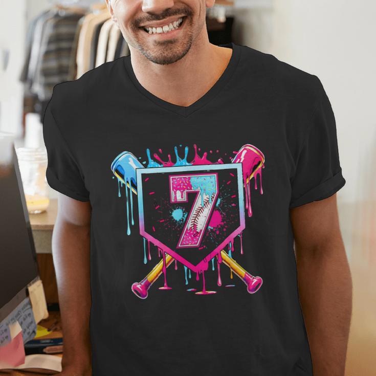 7th Birthday Boys Baseball Ice Cream Drip Boys Baseball Men's V-Neck T-Shirt 7th Birthday Boys Baseball Ice Cream Drip Boys Baseball Men's V-Neck T-Shirt