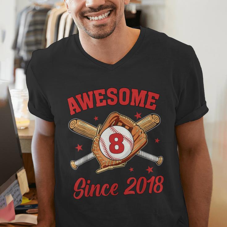 8 Year Old Boys Awesome Since 2018 Baseball Birthday Men's V-Neck T-Shirt 8 Year Old Boys Awesome Since 2018 Baseball Birthday Men's V-Neck T-Shirt