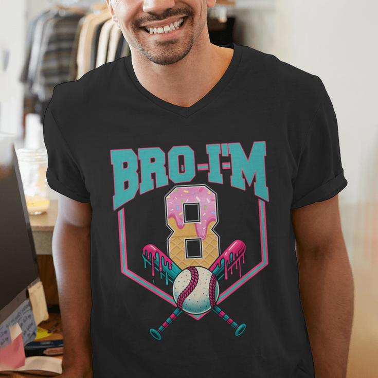 8th Birthday Boy Bro I'm 8 Years Old Baseball Theme Men's V-Neck T-Shirt