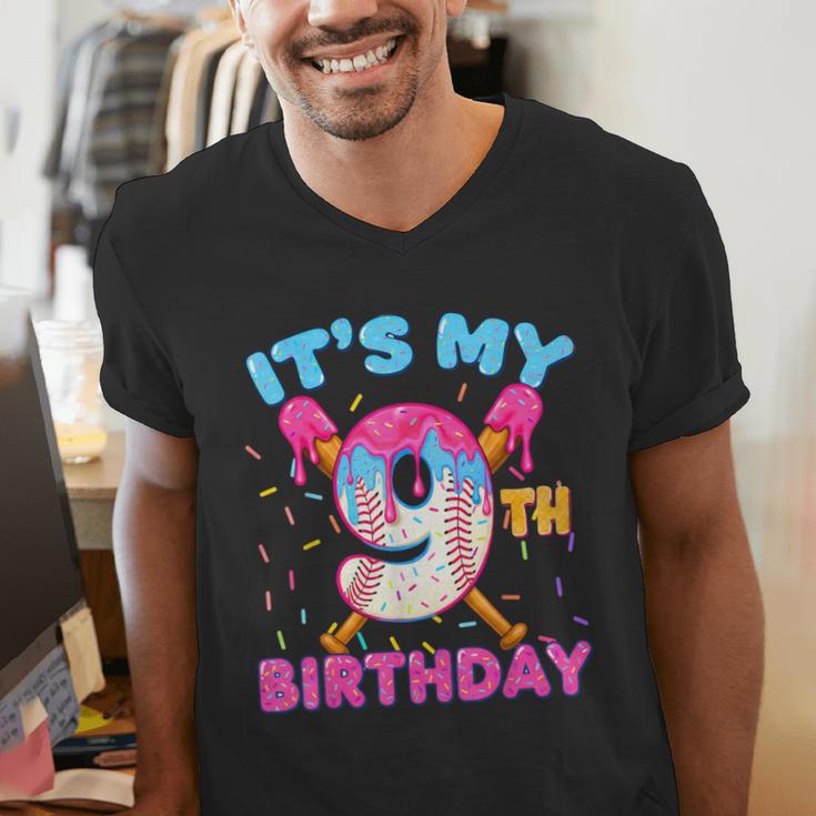 9th Birthday Baseball 9 Year Old Ice Cream Drip Boy Baseball Men's V-Neck T-Shirt 9th Birthday Baseball 9 Year Old Ice Cream Drip Boy Baseball Men's V-Neck T-Shirt
