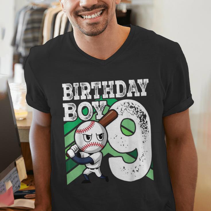 9th Birthday Baseball Birthday Party 9th Birthday Boy Men's V-Neck T-Shirt 9th Birthday Baseball Birthday Party 9th Birthday Boy Men's V-Neck T-Shirt