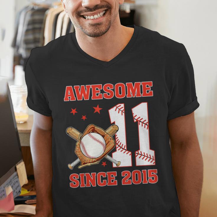 Awesome Since 2015 11 Year Old Boys Bday Baseball Theme Men's V-Neck T-Shirt