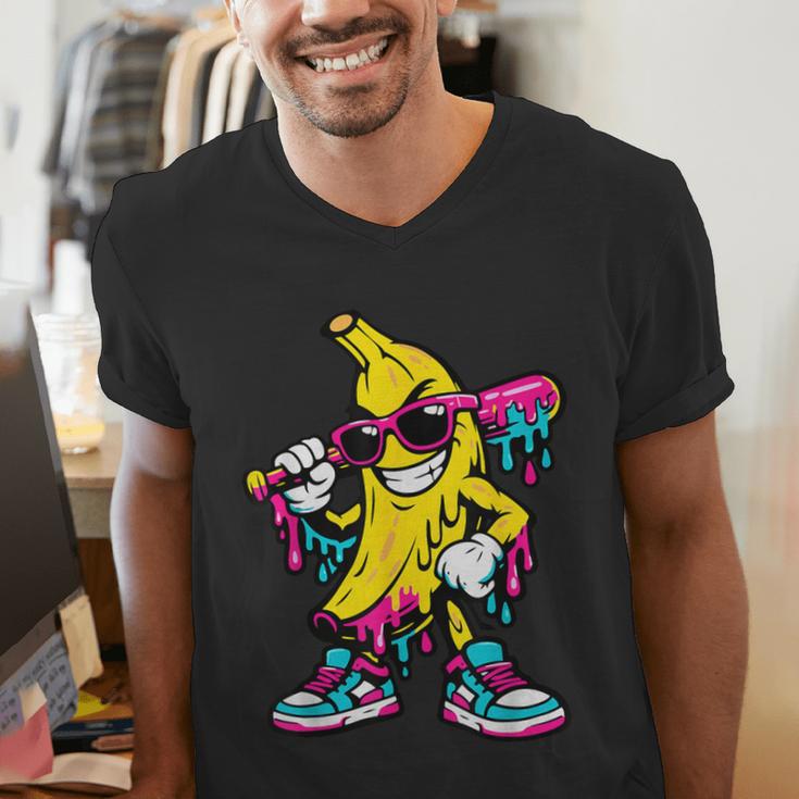 Banana Baseball Drip Men's V-Neck T-Shirt Banana Baseball Drip Men's V-Neck T-Shirt