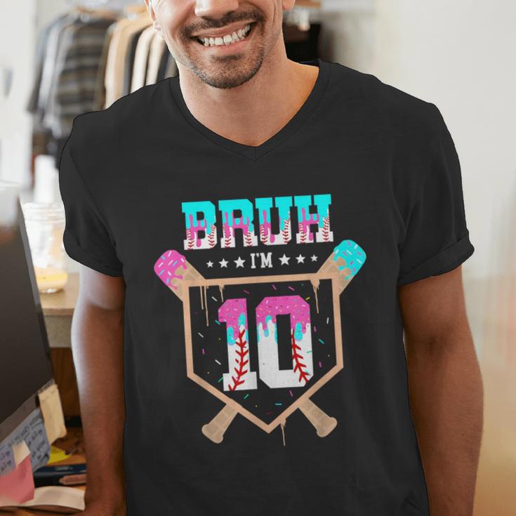 Baseball 10 Year Old Ice Cream Drip 10th Birthday Boy Player Men's V-Neck T-Shirt